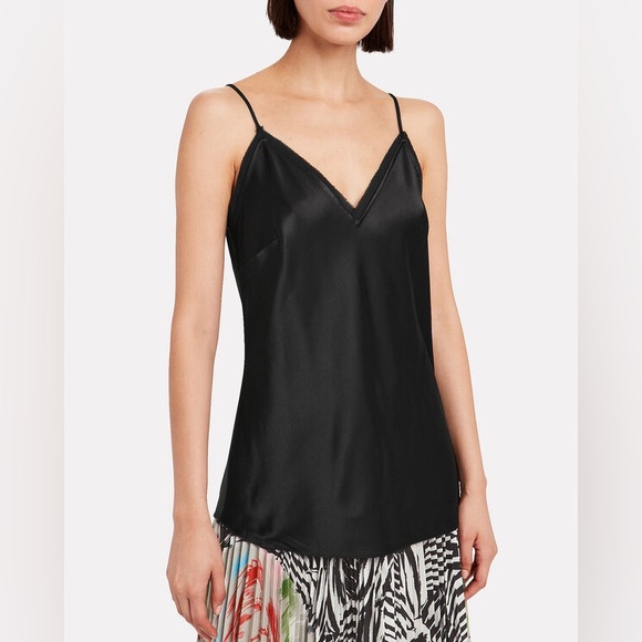 Frame Denim Satin Lounge Cami in Black L. Sheen bodice with wispy edges - Picture 4 of 7